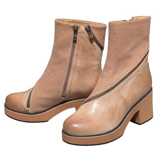 Antelope U12 Illeana leather thick heel platform ankle boot tan boho chic 38 - Picture 1 of 11